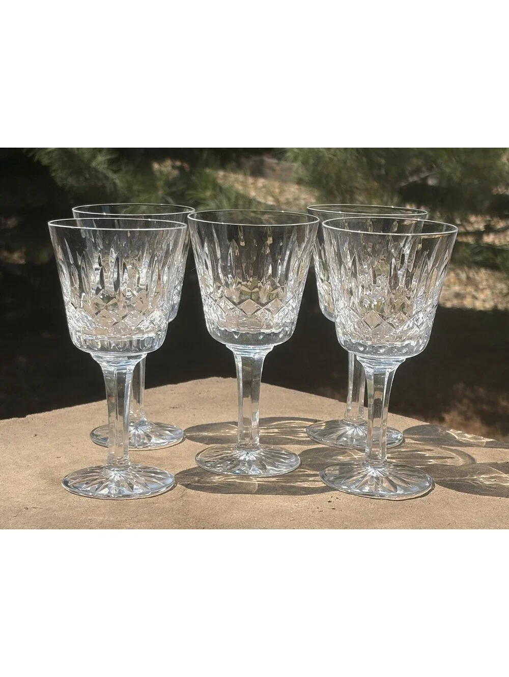Set Of 5 Waterford Irish Crystal Lismore (?) Water Glasses 5 7/8” tall EUC